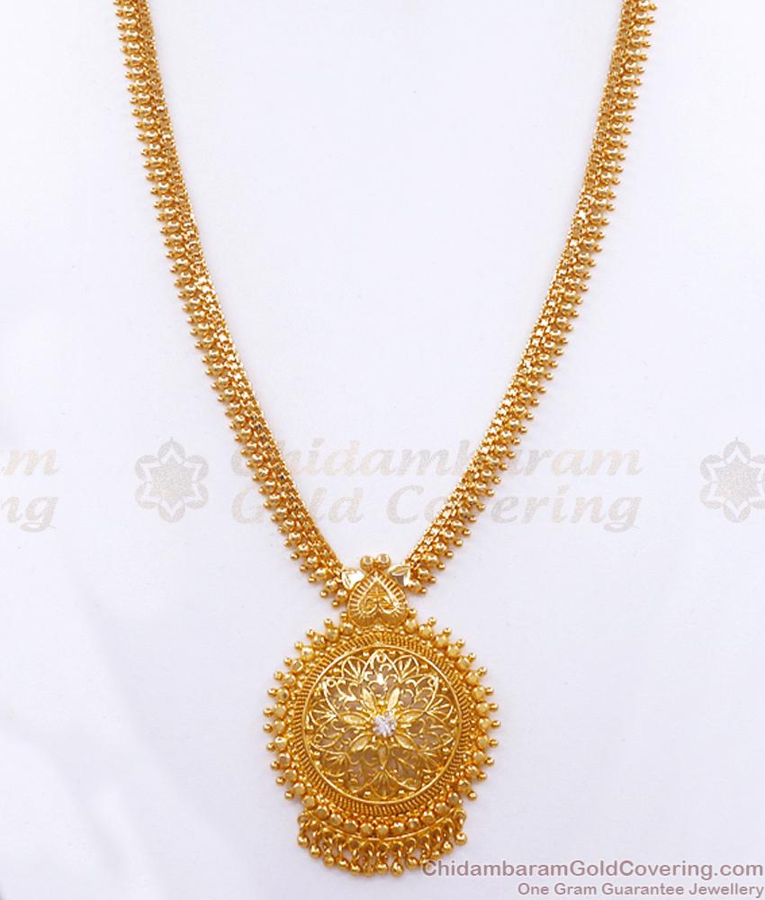 Simple Gold Plated Haram Floral White Stone Designs HR2872