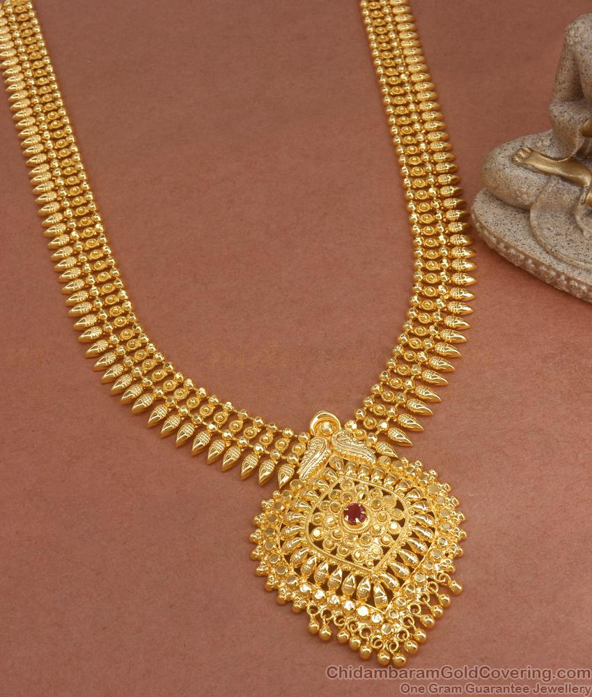 One Gram Gold Haram Mullaimottu Ruby Stone Designs Kerala Bridal Collections HR2873