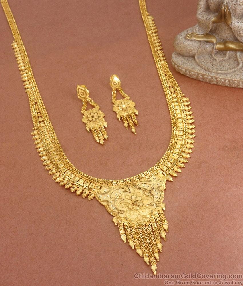 Pure Gold Tone Haram Earrings Bridal Set Calcutta Design For Womens HR2889