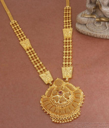 Pure Gold Tone Long Haram Designs Ruby Stone Flower Malai HR2913