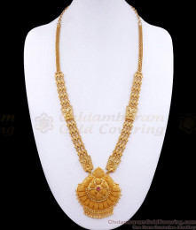 Pure Gold Tone Long Haram Designs Ruby Stone Flower Malai HR2913 Pure Gold Tone Long Haram Designs Ruby Stone Flower Malai HR2913