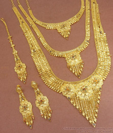 Grand Bridal Gold Haaram Double Necklace Combo Set HR2936 Grand Bridal Gold Haaram Double Necklace Combo Set HR2936