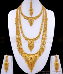 Grand Bridal Gold Haaram Double Necklace Combo Set HR2936 Grand Bridal Gold Haaram Double Necklace Combo Set HR2936