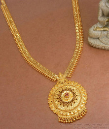 Single Ruby Stone One Gram Gold Long Haaram Shop Online HR2952