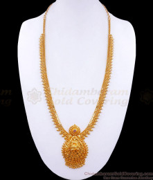 Heavy Gold Tone Long Haram 3D Lakshmi Design Bridal Jewelry HR2955