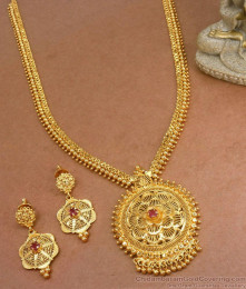 One Gram Gold Haram Earring Combo Ruby Stone Flower Design HR2956