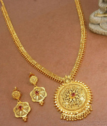 Floral 1 Gram Gold Haaram Earring Ruby Stone Bridal Combo HR2957