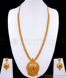 Floral 1 Gram Gold Haaram Earring Ruby Stone Bridal Combo HR2957