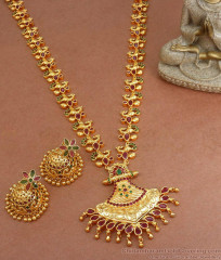 Grand Look Long Haaram Bridal Jhumki Jewellry Set HR2968 Grand Look Long Haaram Bridal Jhumki Jewellry Set HR2968