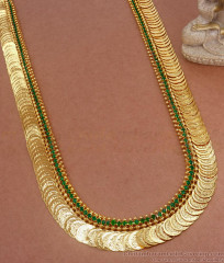 Emerald Stone Lakshmi Kasumalai Gold Haram Designs HR3034