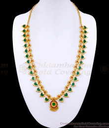Sparkling Pink Green Palakka Malai Gold Kerala Haram Collections HR3036
