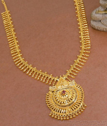 Kerala Gold Haram Light Weight Mullai Design With Ruby Stone HR3073