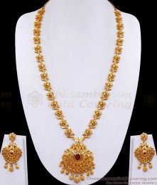 Bridal Jewelry Gold Plated Rani Haaram With Earrings Set HR3075 Bridal Jewelry Gold Plated Rani Haaram With Earrings Set HR3075
