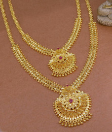Latest Wedding Ruby Stone Gold Plated Haram Set Online HR3083 Latest Wedding Ruby Stone Gold Plated Haram Set Online HR3083
