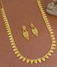 Two Gram Gold Long Haram Mullai Arumbu Design With Earring HR3089 Two Gram Gold Long Haram Mullai Arumbu Design With Earring HR3089