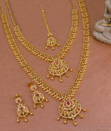 Latest Full Bridal Set Gold Haram Necklace Ruby White Stone Design HR3100