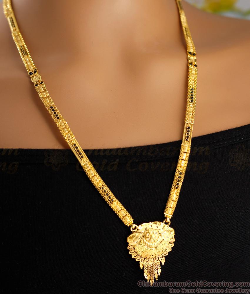 High Quality Forming Gold Mangalsutra Long Haram Black Beads Design HR3126 High Quality Forming Gold Mangalsutra Long Haram Black Beads Design HR3126