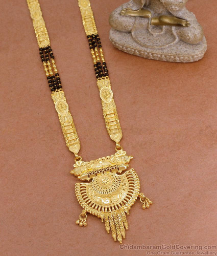 New Model Calcutta Pattern Line Mangalsutra Haram Black Beads