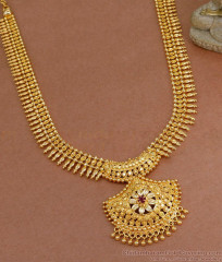 Elegant Single Ruby Stone Gold Plated Long Haram Mullai Designs HR3191 Elegant Single Ruby Stone Gold Plated Long Haram Mullai Designs HR3191