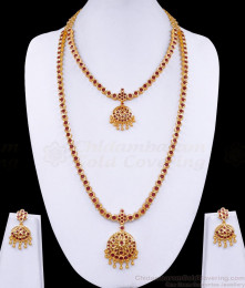 Latest Full Ruby Stone Impon Long Haram Necklace Set For Brides HR3206