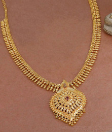 High Quality One Gram Gold Mullai Haram Necklace Ruby Stone Kerala Design HR3208