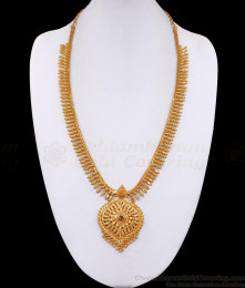 High Quality One Gram Gold Mullai Haram Necklace Ruby Stone Kerala Design HR3208