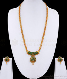 Simple Gold Design Emerald Pendant Long Haram With Earrings HR3209
