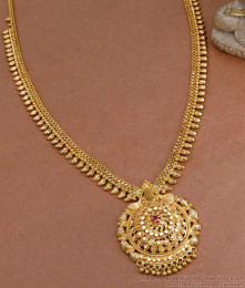 Pure Gold Tone Long Mango Haram With Single Ruby Stone HR3214