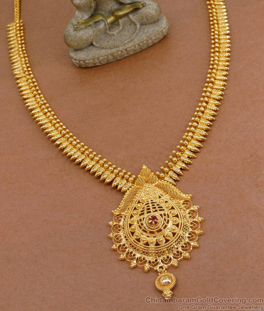 Single Ruby Stone Mullai Arumbu Gold Plated Haram Online HR3221 Single Ruby Stone Mullai Arumbu Gold Plated Haram Online HR3221