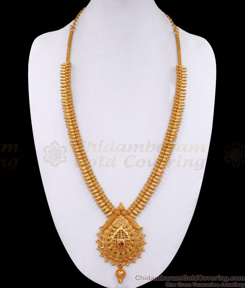 Single Ruby Stone Mullai Arumbu Gold Plated Haram Online HR3221 Single Ruby Stone Mullai Arumbu Gold Plated Haram Online HR3221