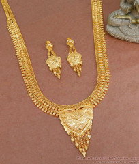 Premium Gold Tone Calcutta Pattern Long Haram With Earring HR3237 Premium Gold Tone Calcutta Pattern Long Haram With Earring HR3237