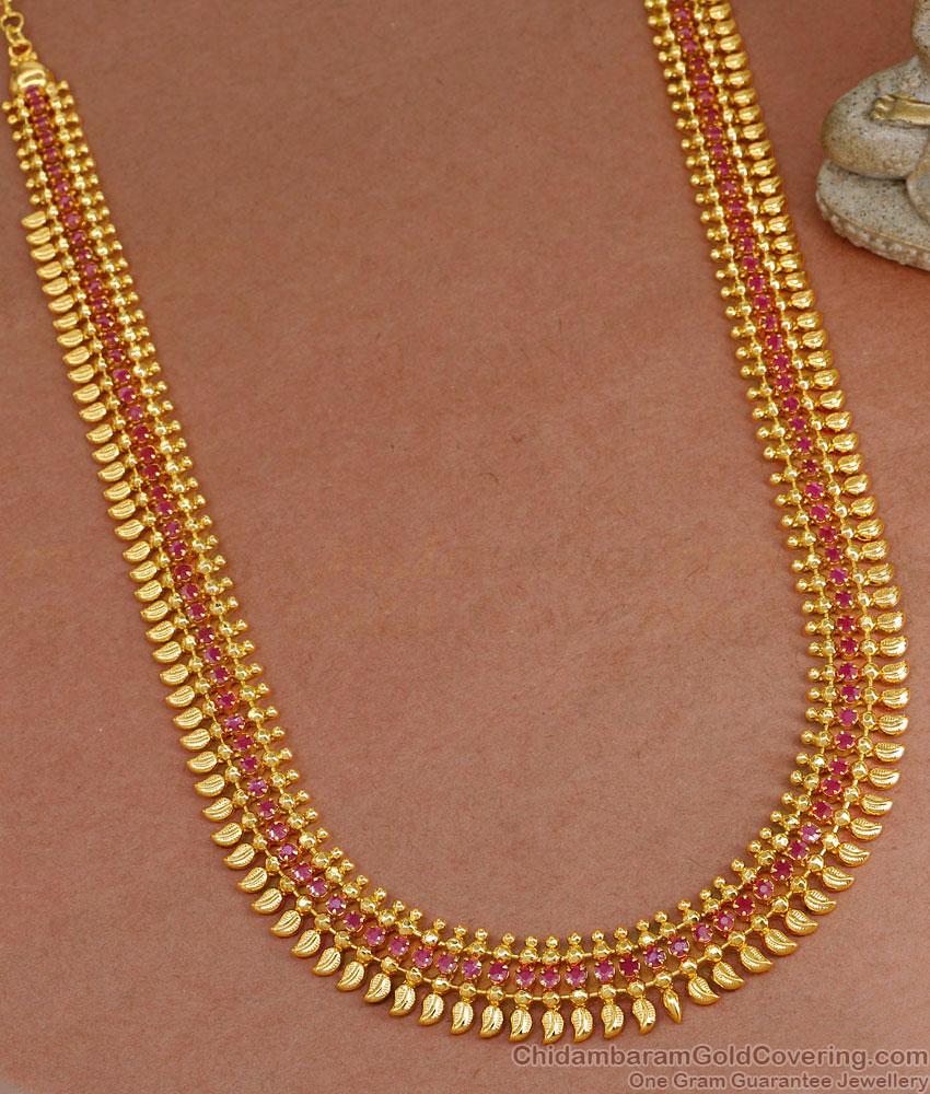 Full Ruby Stone Mullaipoo Malai Gold Plated Long Haram HR3251 Full Ruby Stone Mullaipoo Malai Gold Plated Long Haram HR3251