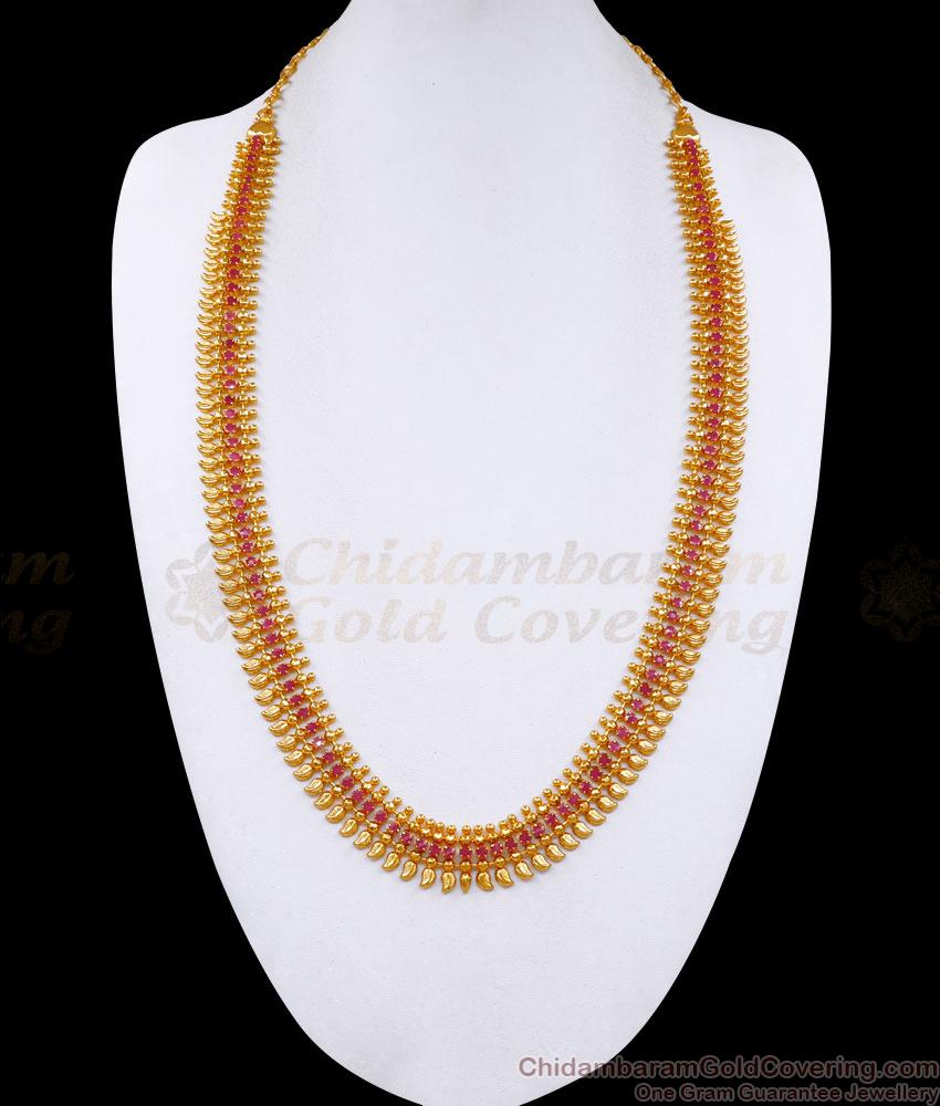 Full Ruby Stone Mullaipoo Malai Gold Plated Long Haram HR3251 Full Ruby Stone Mullaipoo Malai Gold Plated Long Haram HR3251