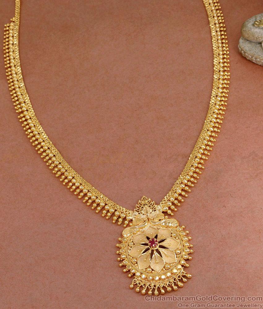 Premium 1 Gram Micro Gold Plated Long Haram With Floral Pendant HR3259 Premium 1 Gram Micro Gold Plated Long Haram With Floral Pendant HR3259
