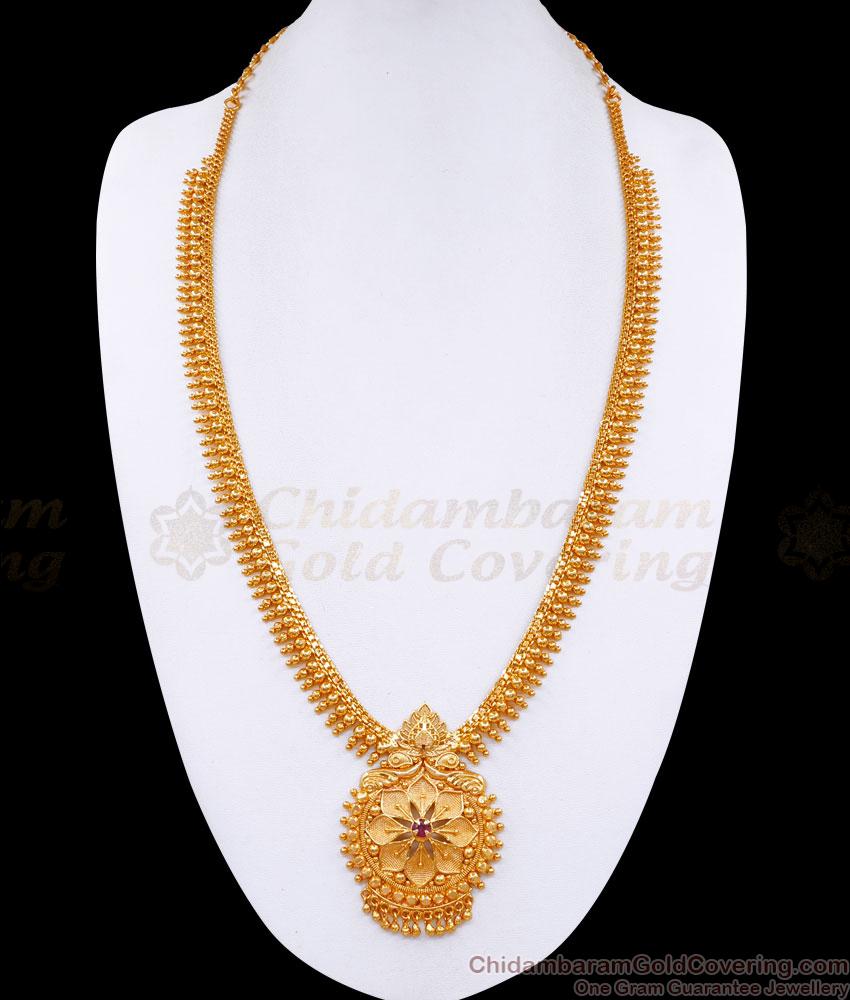 Premium 1 Gram Micro Gold Plated Long Haram With Floral Pendant HR3259 Premium 1 Gram Micro Gold Plated Long Haram With Floral Pendant HR3259