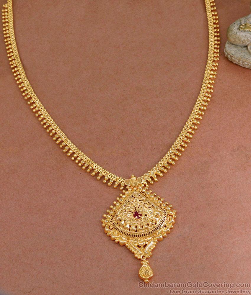 Beautiful Ruby Stone Kerala Bridal Gold Long Haram At Affordable Price HR3263 Beautiful Ruby Stone Kerala Bridal Gold Long Haram At Affordable Price HR3263