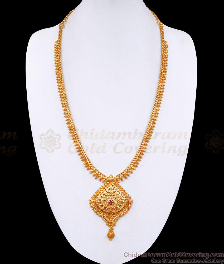 Beautiful Ruby Stone Kerala Bridal Gold Long Haram At Affordable Price HR3263 Beautiful Ruby Stone Kerala Bridal Gold Long Haram At Affordable Price HR3263