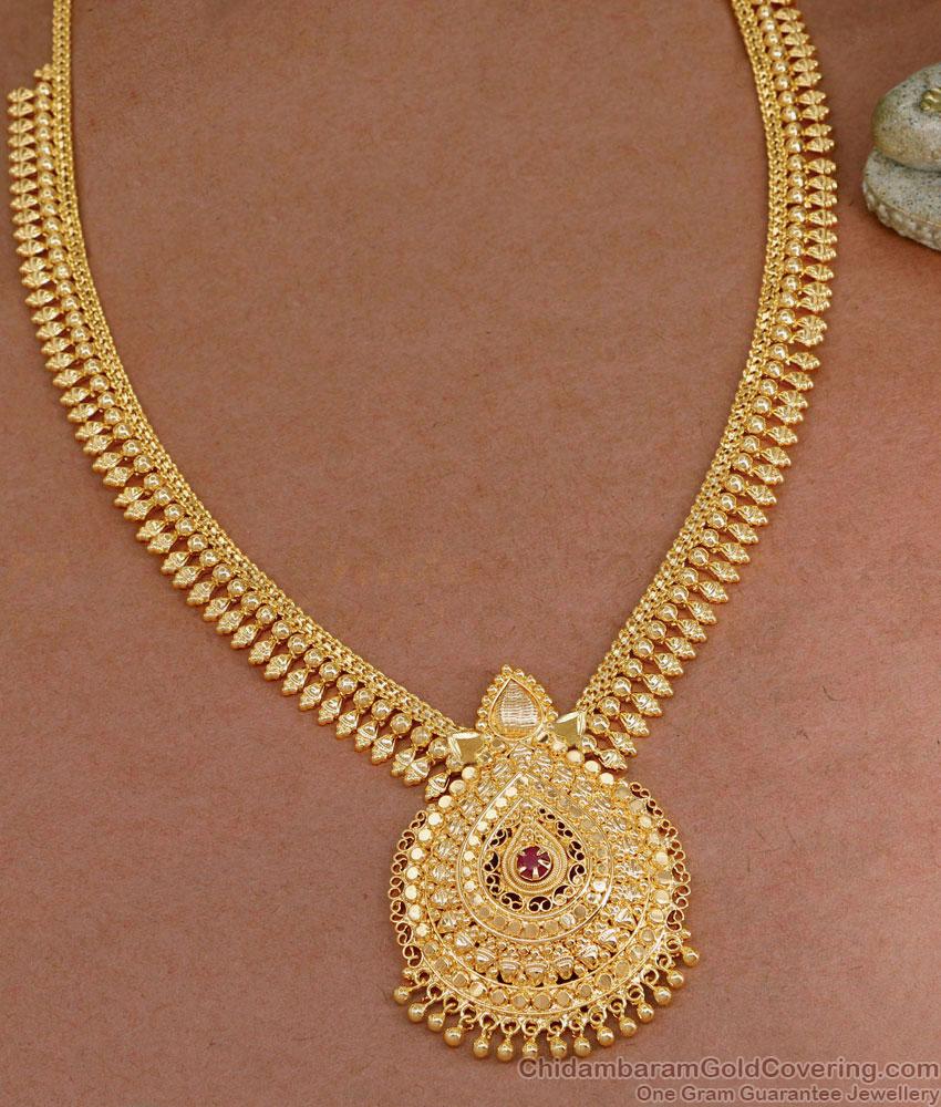 Grand Mullai Arumbu Gold Plated Long Haram Wedding Jewelry HR3264 Grand Mullai Arumbu Gold Plated Long Haram Wedding Jewelry HR3264
