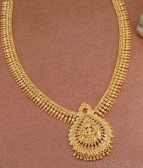 Pure Gold Tone Mullaipoo Long Haram Design Online HR3279 Pure Gold Tone Mullaipoo Long Haram Design Online HR3279