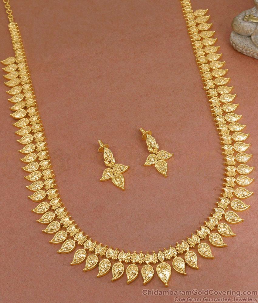 Traditional Micro Gold Plated Mango Haram With Earring HR3288 Traditional Micro Gold Plated Mango Haram With Earring HR3288