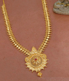 Traditional Leaf Pattern Ruby Stone Gold Plated Wedding Haram HR3294