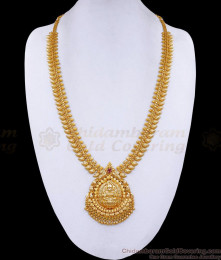Traditional Lakshmi Motiff 1 Gram Gold Long Haram Leaf Design HR3303