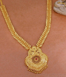 Single Ruby Stone Bridal Long Necklace 1 Gram Gold Jewelry HR3336