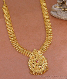 22kt Gold Mullai Arumbu Long Haram Design Kerala Jewelry HR3341