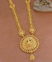 Beautiful Lakshmi Pendant Bridal Long Haram Gold Design HR3355