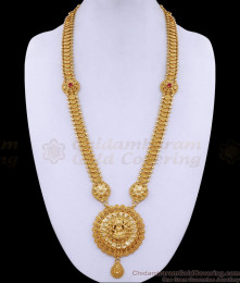 Beautiful Lakshmi Pendant Bridal Long Haram Gold Design HR3355