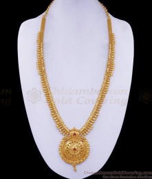Real Gold Design Kerala Wedding Haram Mango Pattern With Ruby Stone HR3373