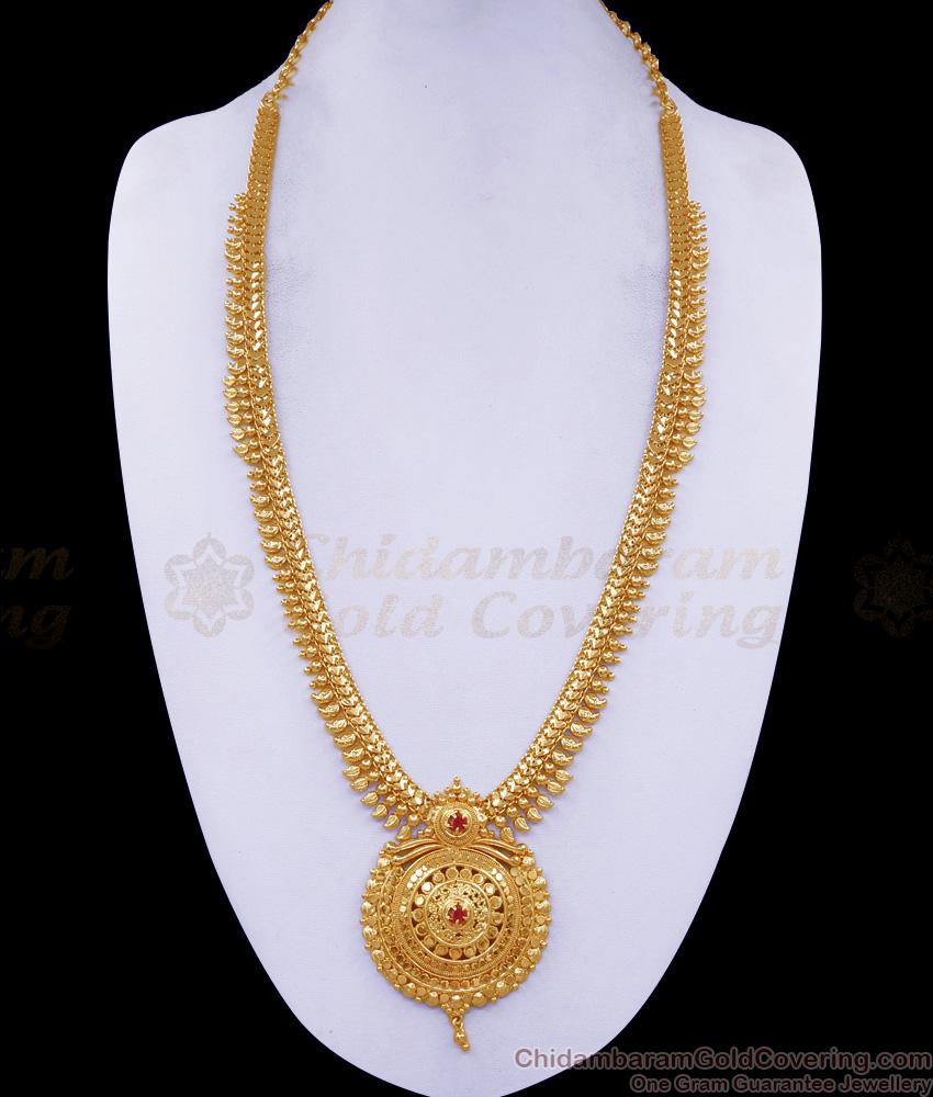 Real Gold Design Kerala Wedding Haram Mango Pattern With Ruby Stone HR3373 Real Gold Design Kerala Wedding Haram Mango Pattern With Ruby Stone HR3373