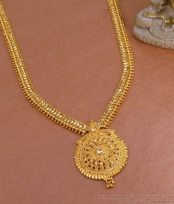Traditional 1 Gram Gold Long Haram White Stone Design For Brides HR3375