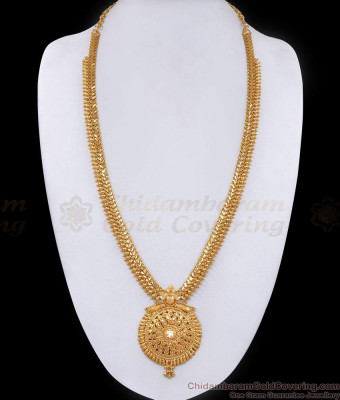 Traditional 1 Gram Gold Long Haram White Stone Design For Brides HR3375